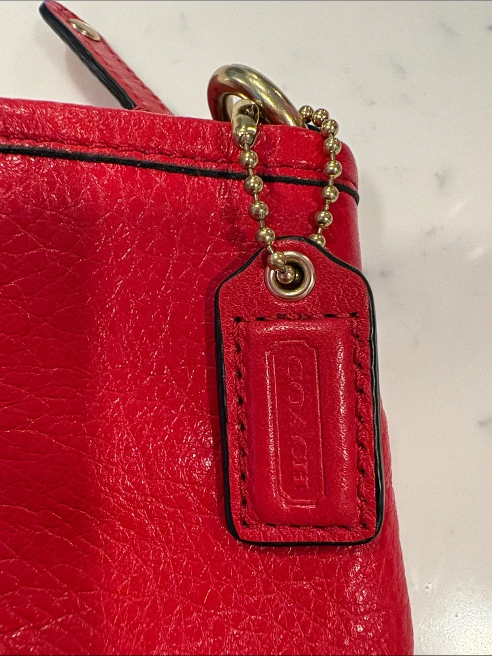 Coach Red Pebbled Leather Wristlet with Gold Hardware